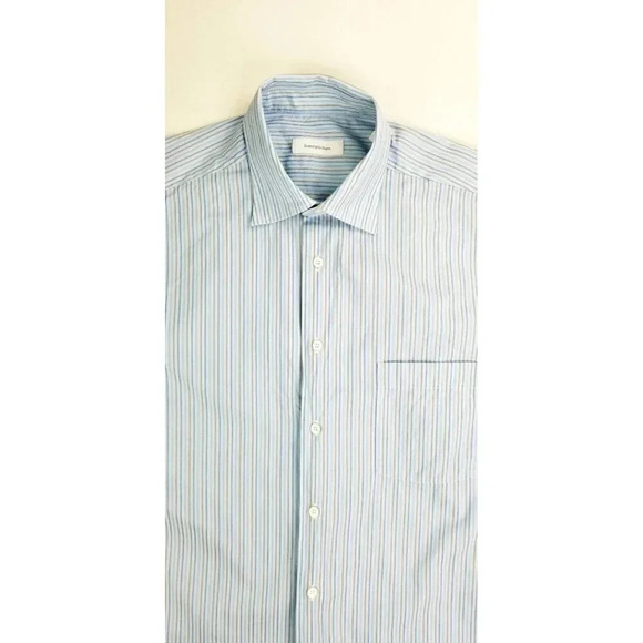 Ermenegildo Zegna Size 17/43 Men's Blue White Camel Trim Comfort Fit L/S Shirt - Picture 10 of 10